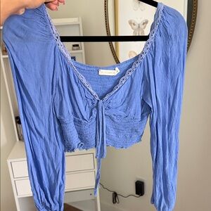 Vivance Women's Blue Smocked Blouse